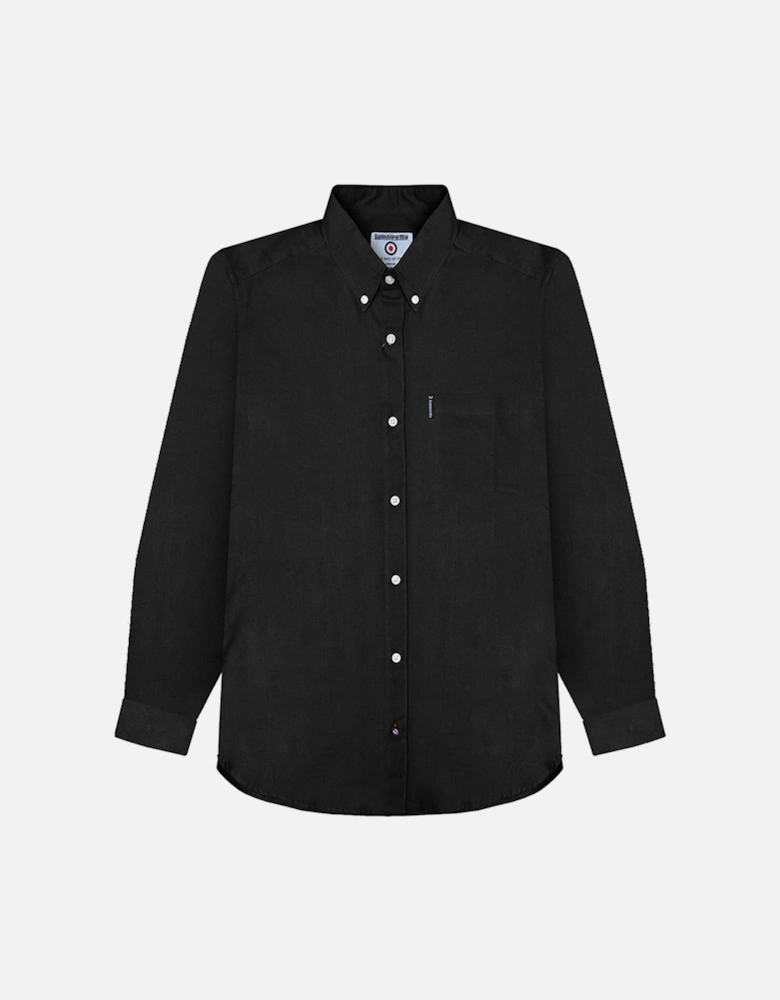 Mens Oxford Long Sleeve Button Down Collar Shirt - Black
