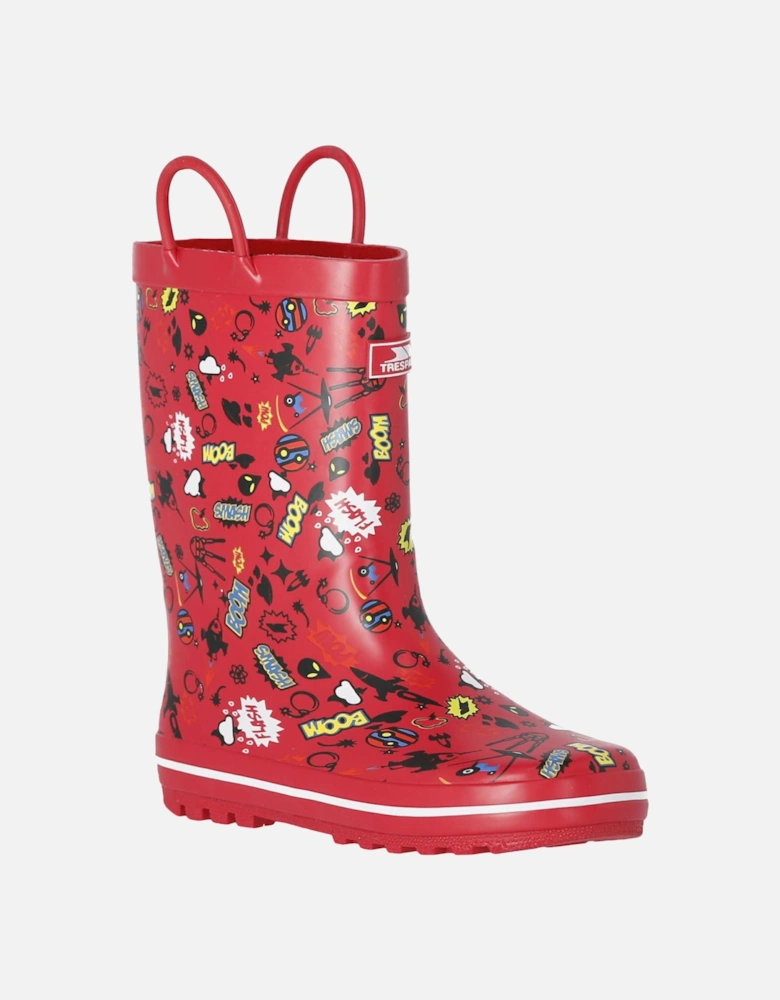 Kids Apolloton Waterproof Pull-Handle Wellies - Red