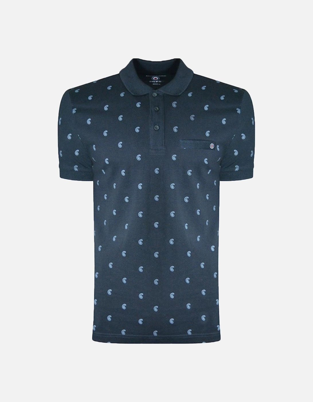 Mens Paisley AOP Cotton Polo Shirt - Navy, 2 of 1