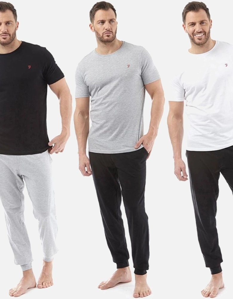 Mens Merion 3 Pack Casual Cotton Crew Neck Lounge T-Shirt  - Multi
