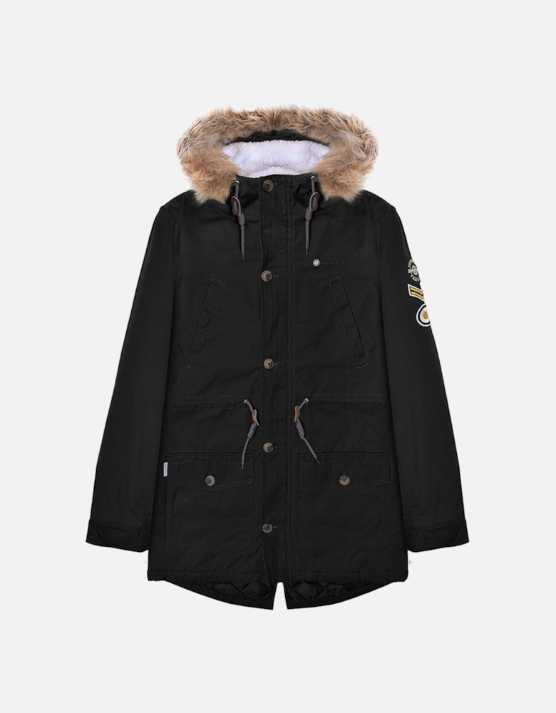 Sherpa Lined Faux Fur Hooded Parka Jacket - Black