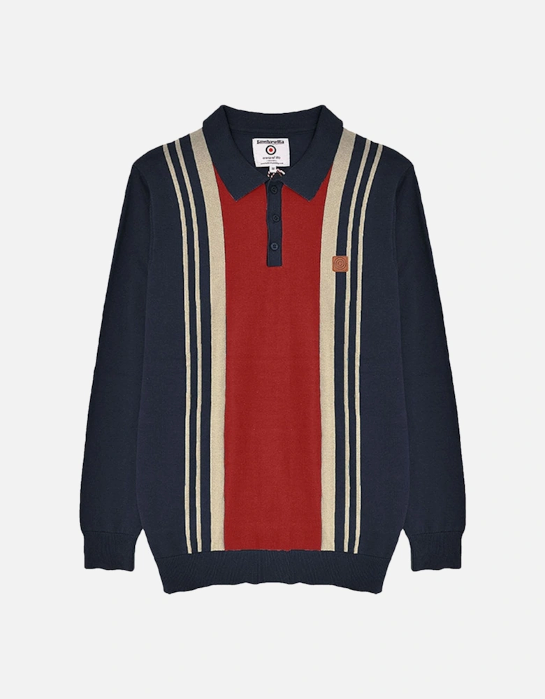 Mens Stripe Panel Long Sleeve Polo Shirt