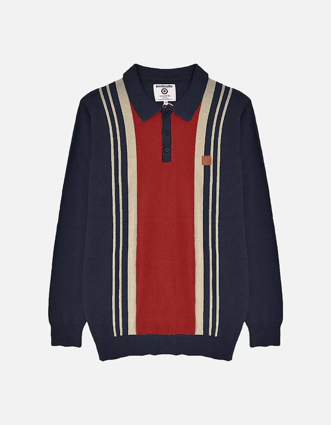 Mens Stripe Panel Long Sleeve Polo Shirt, 2 of 1