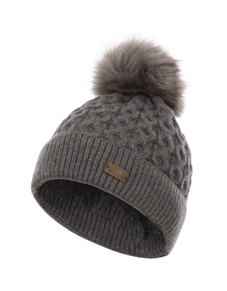 Womens Freja Chunky Cable Knitted Bobble Hat - Grey