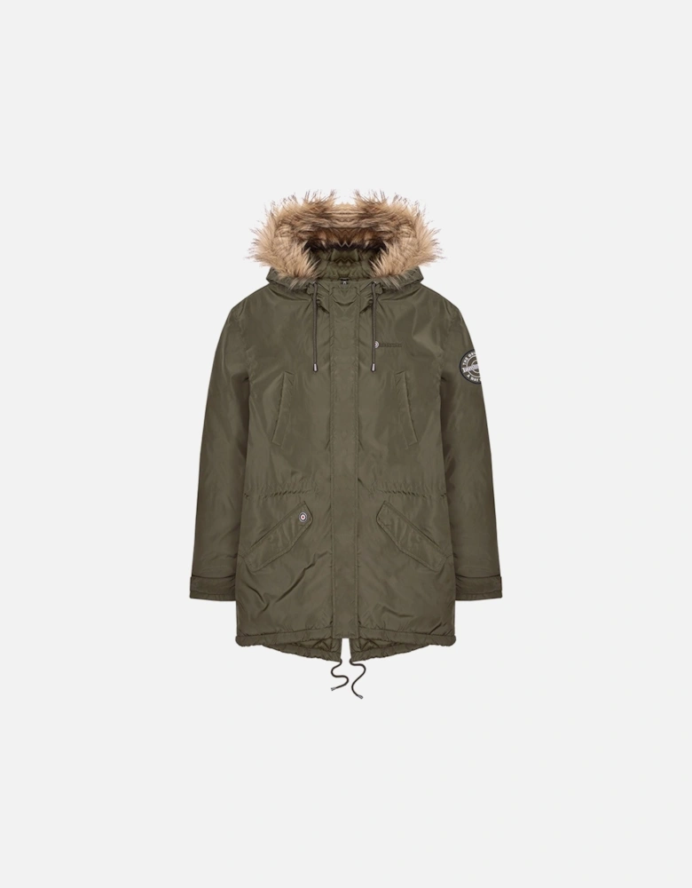 Mens Utility Faux Fur Parka Jacket - Khaki