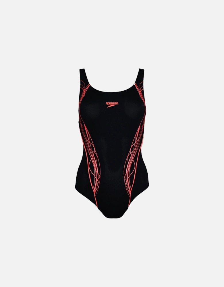Womens Panel Muscleback One Piece Swimming Costume - Black/Red