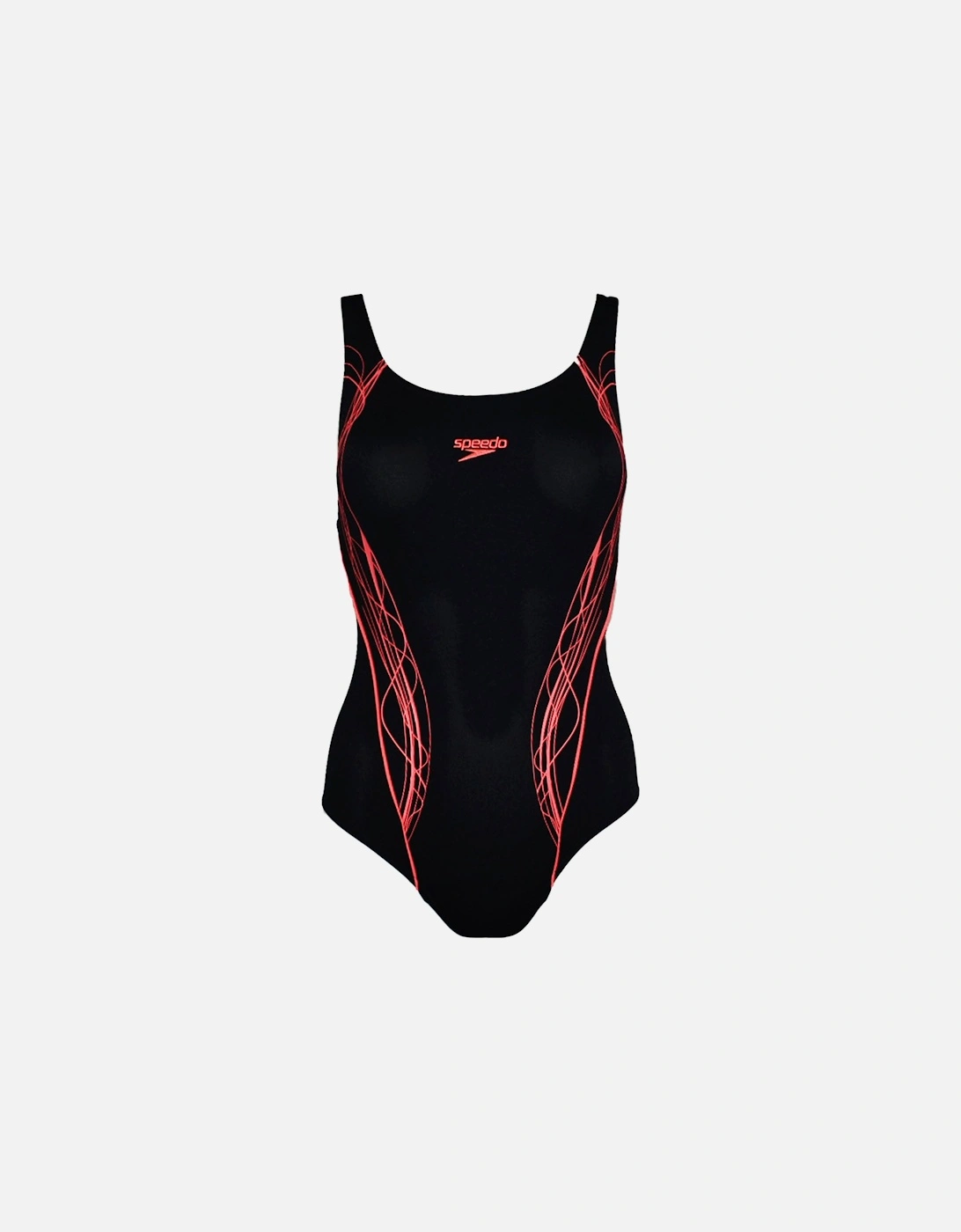 Womens Panel Muscleback One Piece Swimming Costume - Black/Red, 3 of 2