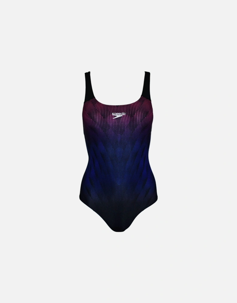 Womens Digital Placement Powerback Swimming Costume - Black
