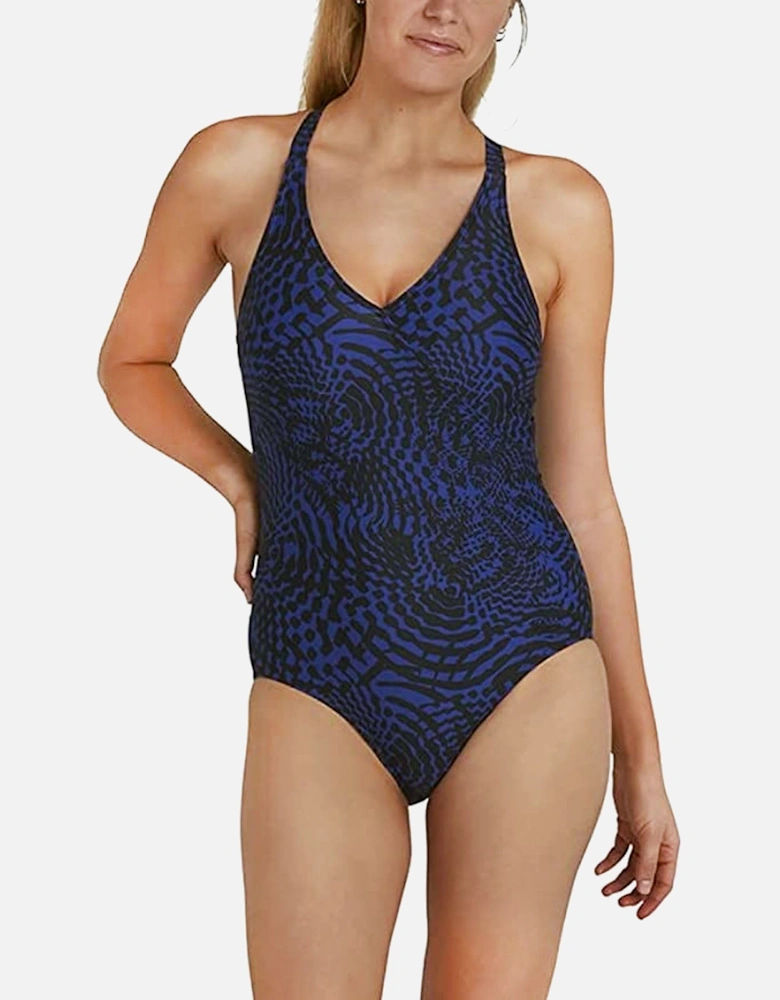 Womens Lexi Printed Shaping One Piece Swimming Costume - Black/Blue