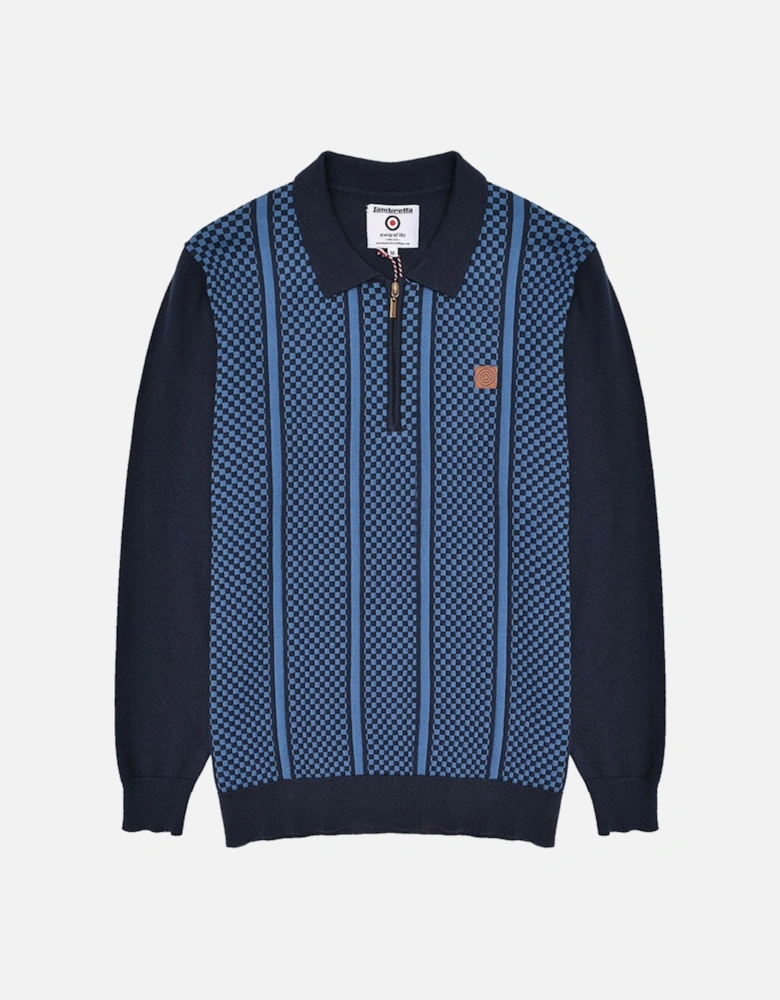 Mens Check Quarter Zip Knitted Polo Jumper