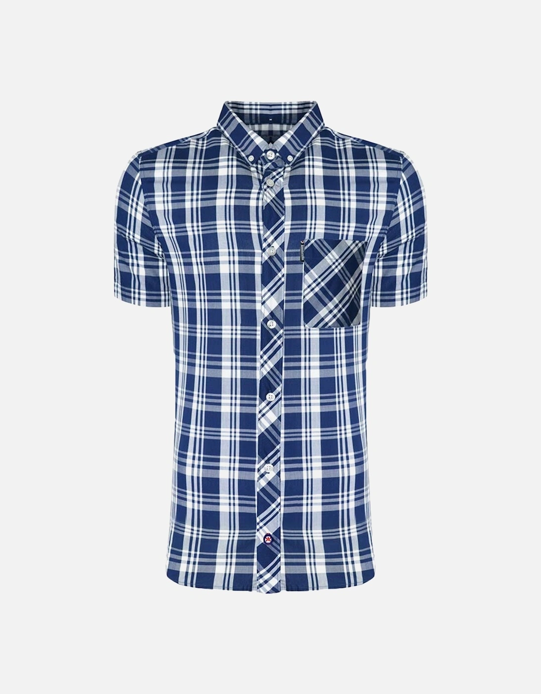 Mens Cotton Checked Shirt - Navy/White, 2 of 1