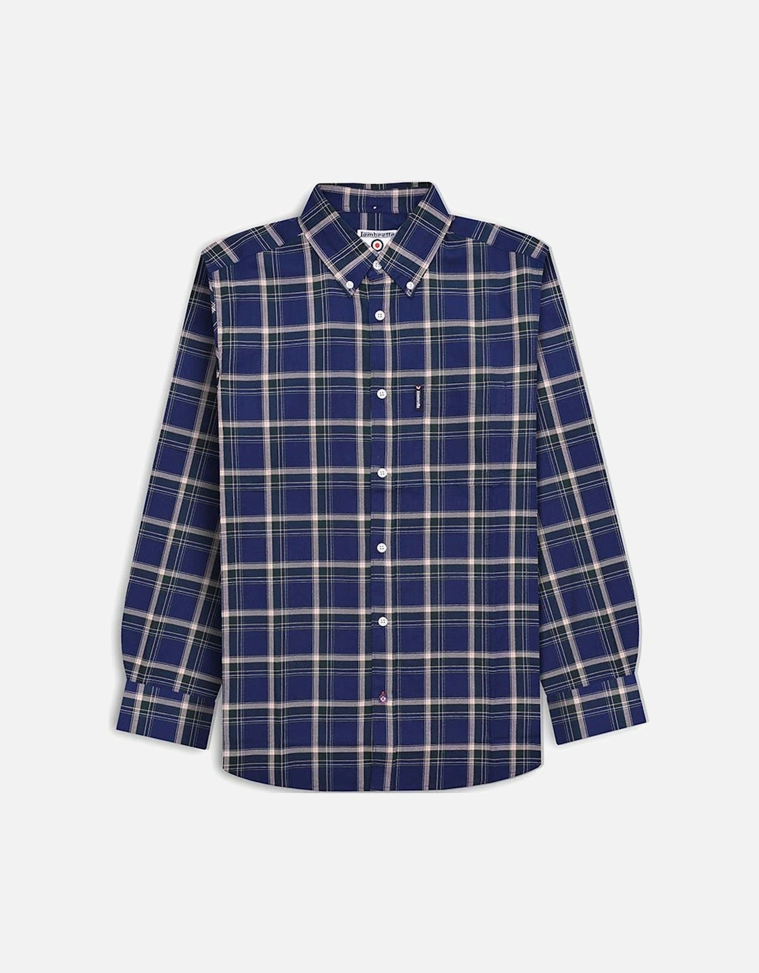 Mens Long Sleeve Checked Checkered Smart Shirt - Navy/Green, 2 of 1