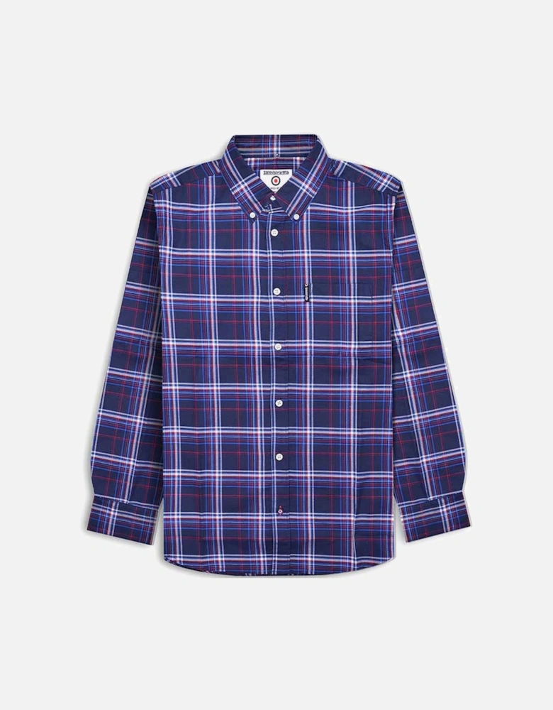 Mens Long Sleeve Checked Checkered Smart Shirt - Navy/Blue/Red