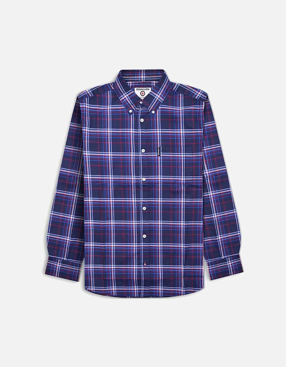 Mens Long Sleeve Checked Checkered Smart Shirt - Navy/Blue/Red, 2 of 1