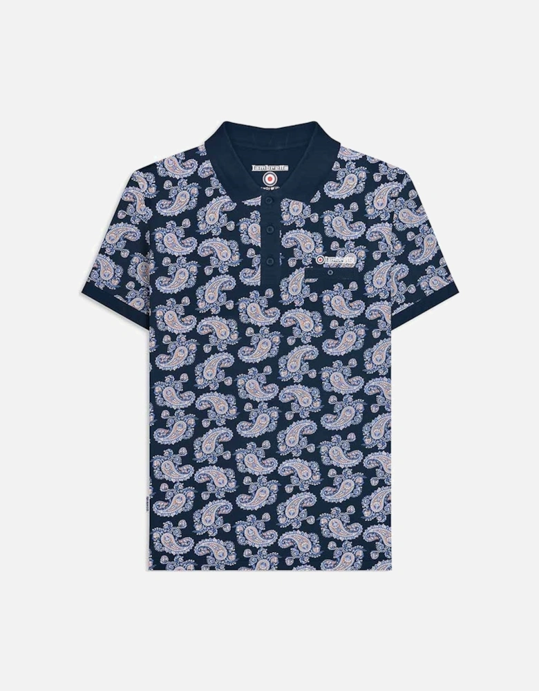 Mens Paisley All Over Pattern Short Sleeve Polo Shirt - Navy