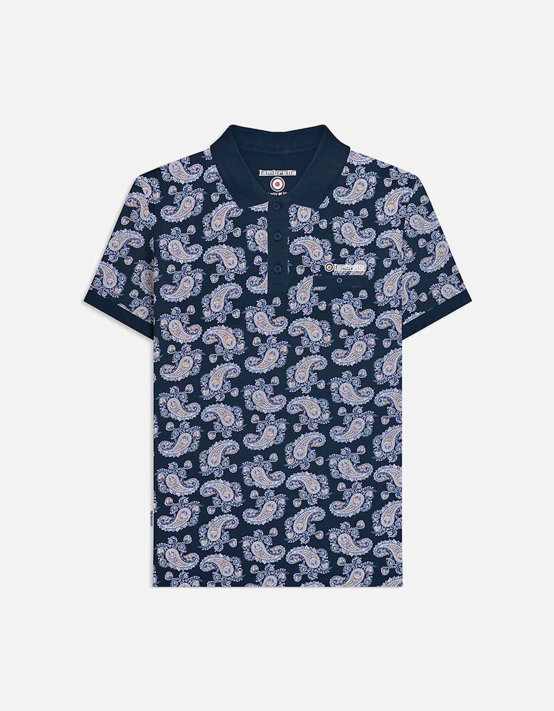 Mens Paisley All Over Pattern Short Sleeve Polo Shirt - Navy, 8 of 7