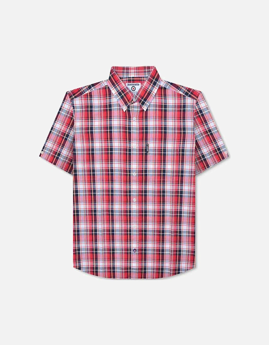 Mens Multi Check Short Sleeve Button Down Collar Shirt - Red/White, 9 of 8