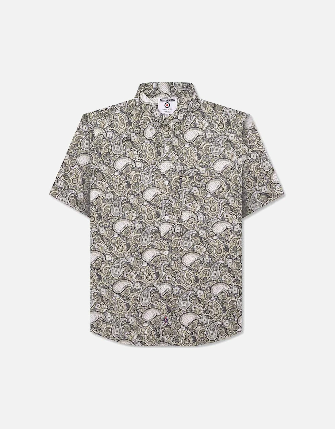 Mens Paisley Brand Short Sleeve Button Down Collar Shirt - Desert Sage, 8 of 7
