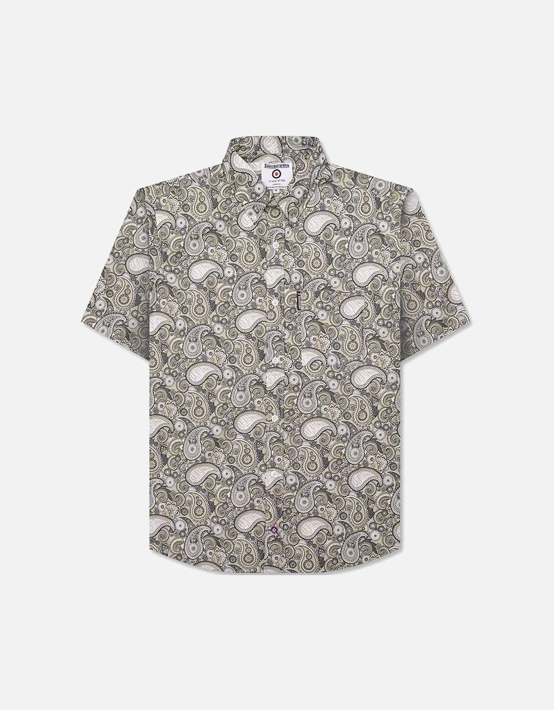 Mens Paisley Brand Short Sleeve Button Down Collar Shirt - Desert Sage, 2 of 1