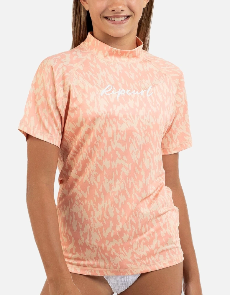 Rip Curl Kids Script Short Sleeve Rash Vest T-Shirt - Blush