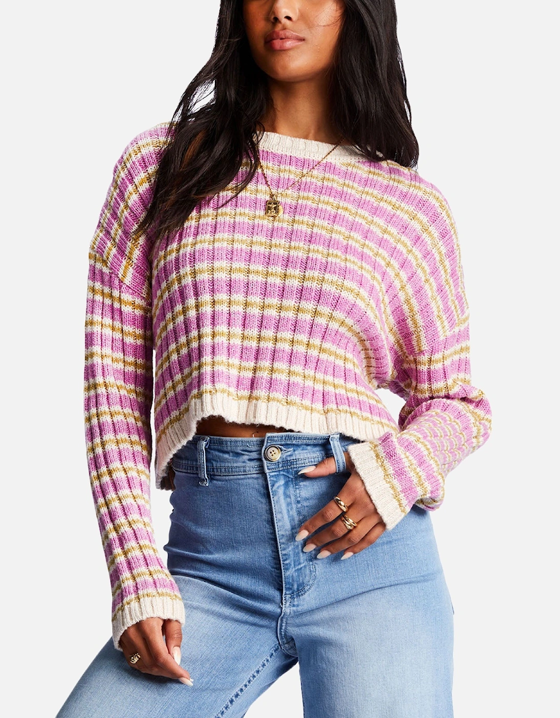 Womens In A Daze Cropped Striped Jumper - Bright Orchid, 2 of 1