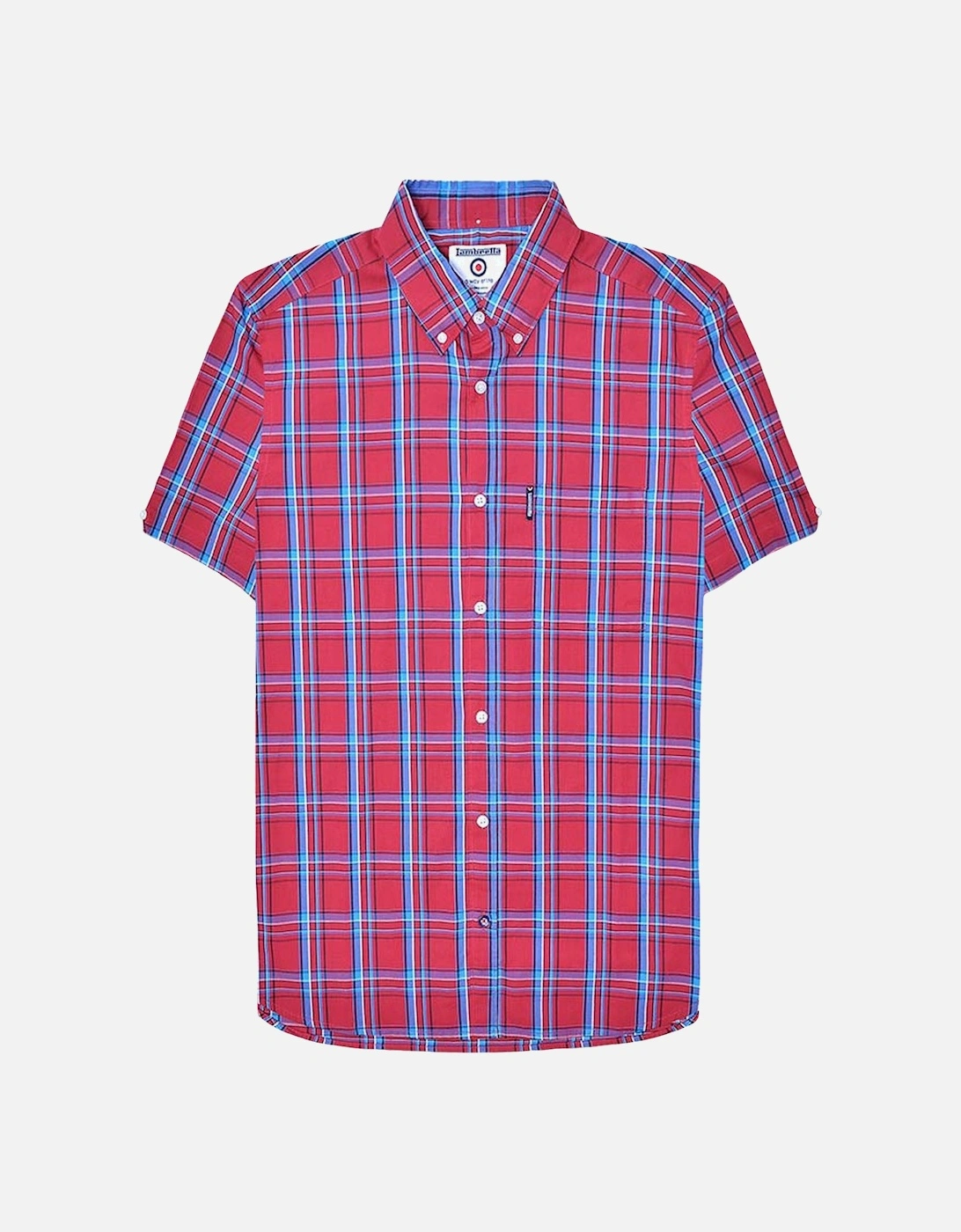 Mens Cotton Check Shirt - Red/Blue, 6 of 5