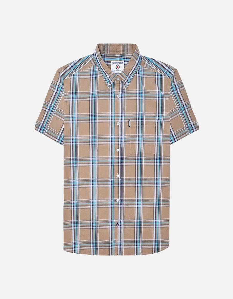 Mens Cotton Check Shirt - Khaki/Navy