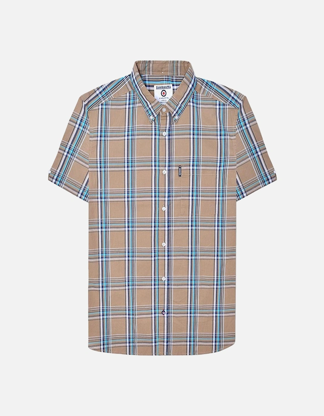 Mens Cotton Check Shirt - Khaki/Navy, 2 of 1