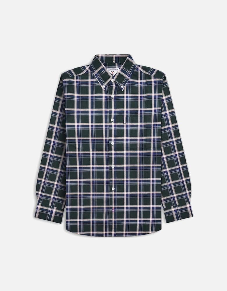 Mens Long Sleeve Checked Checkered Smart Shirt - Green/Navy