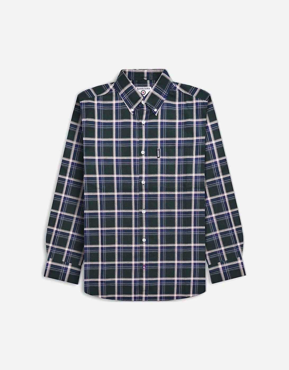Mens Long Sleeve Checked Checkered Smart Shirt - Green/Navy, 2 of 1