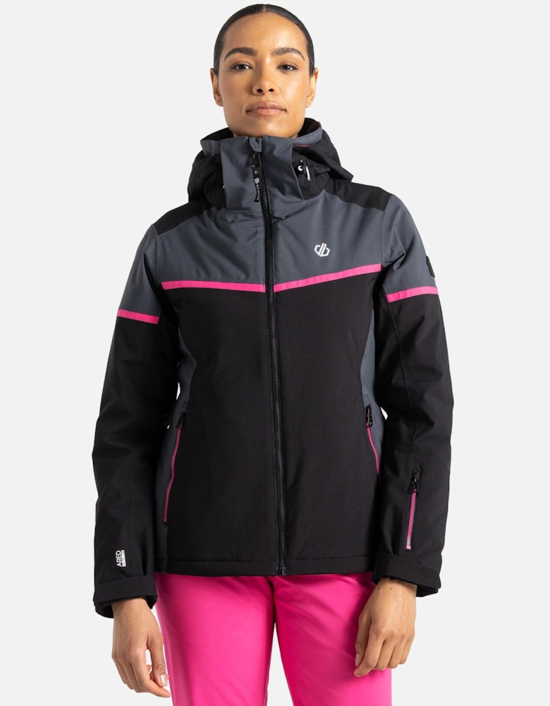 Womens Carving Hooded Waterproof Thermal Ski Jacket - Black/Ebony