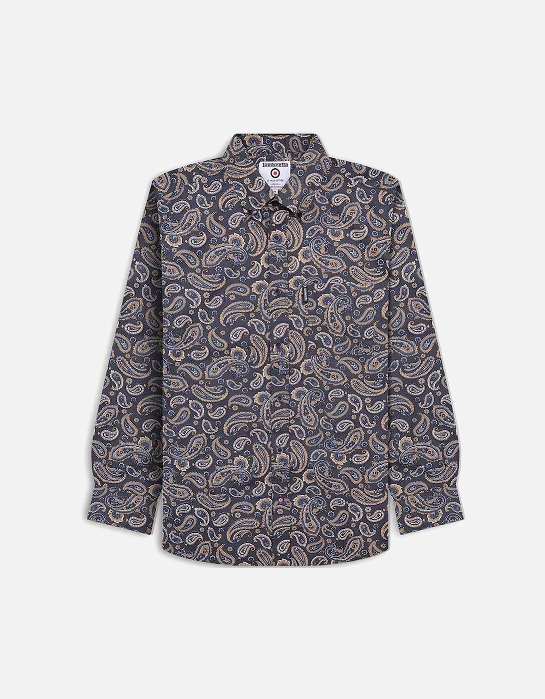 Mens All Over Paisley Pattern Long Sleeve Smart Shirt - Grey, 2 of 1