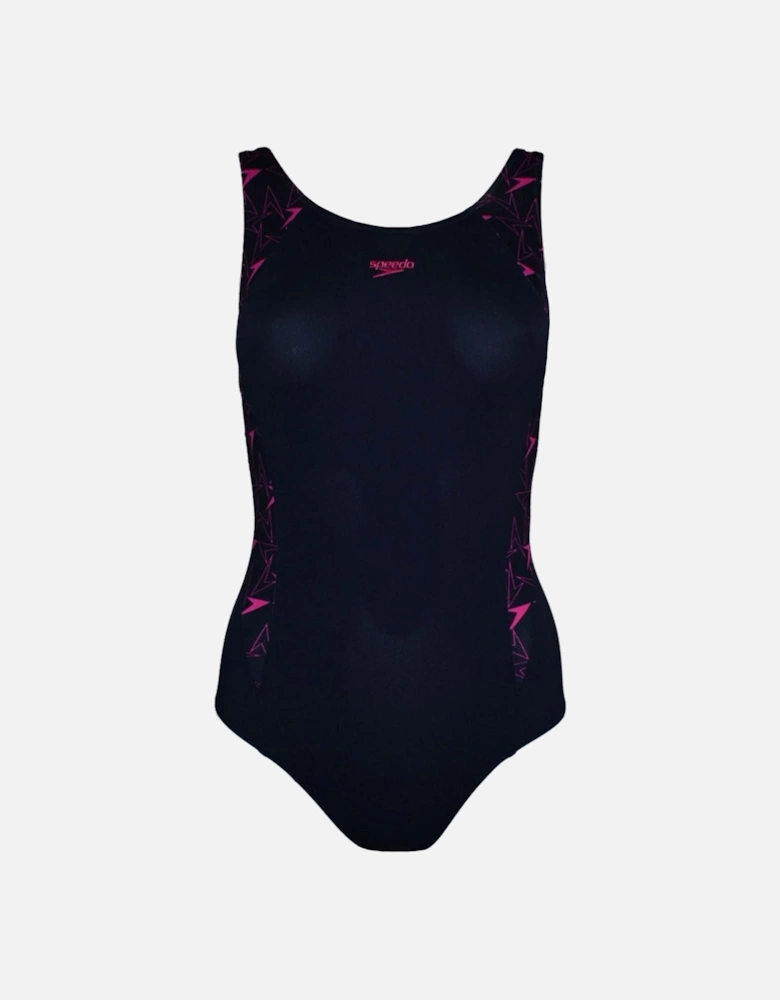Womens Boomstar Splice Flyback One Piece Swimming Costume - Navy/Pink