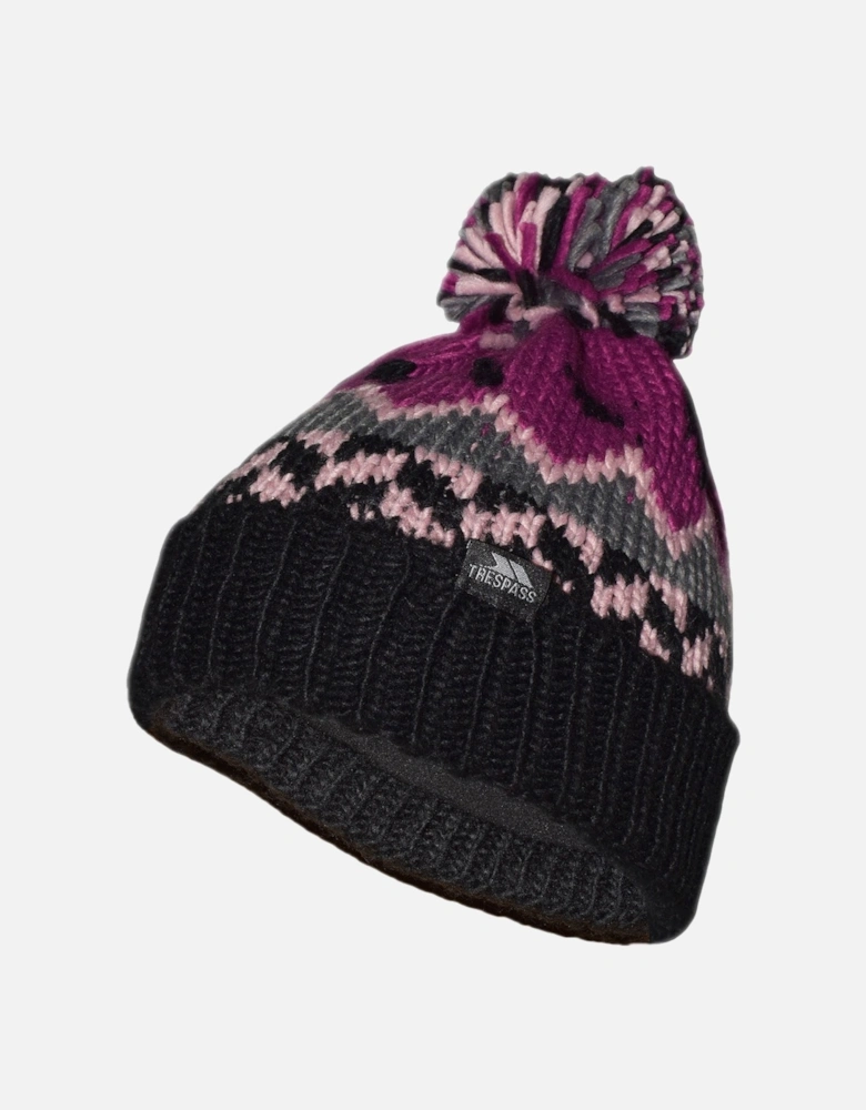Kids Twiglet Chunky Knit Fleece Lined Bobble Hat - Purple