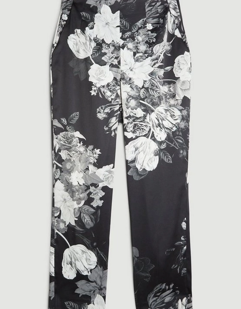 Italian Structured Satin Floral Bloom Printed Trousers