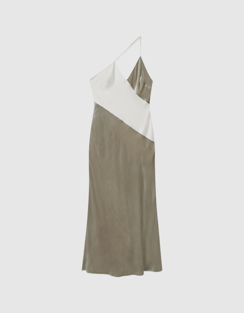 Silk-Velvet Asymmetric Strap Midi Dress