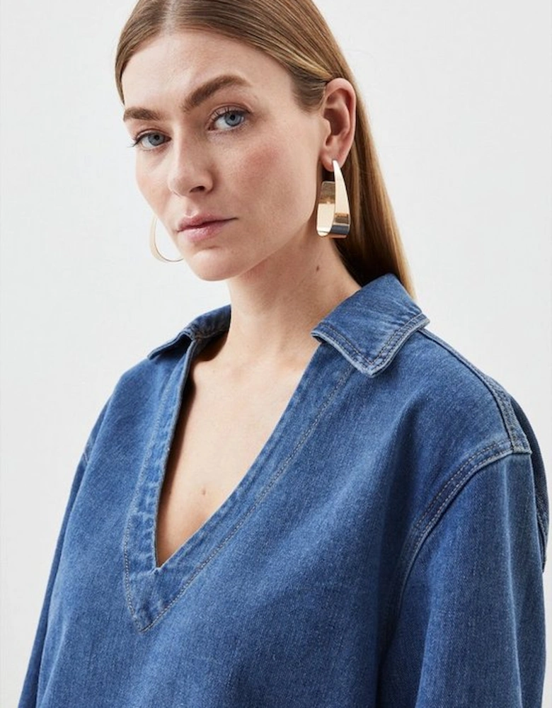 Denim Long Sleeve Mini Smock Dress