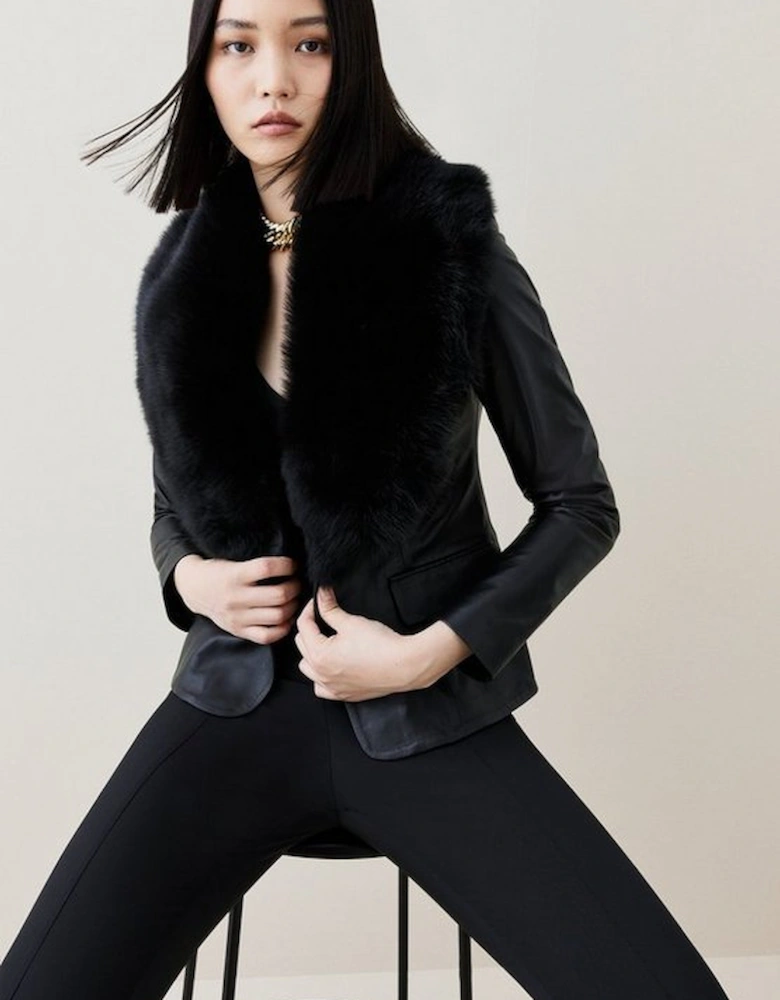 Leather And Shearling Collar Blazer