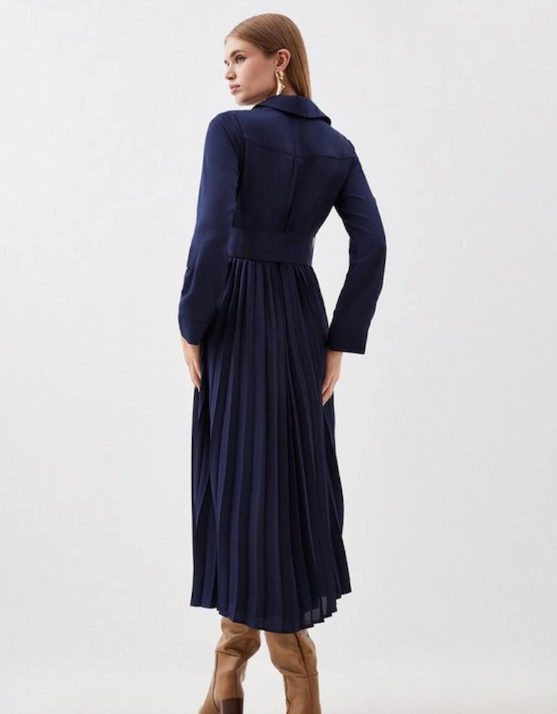 Tall Pleated Georgette Belted Woven Maxi Dress