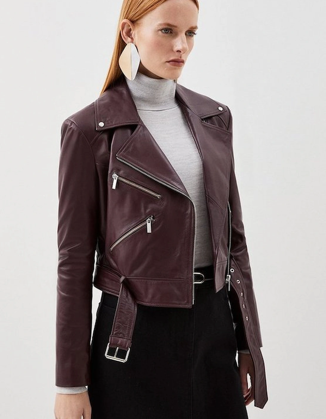 Leather Asymmetric Zip Detail Biker Jacket, 5 of 4