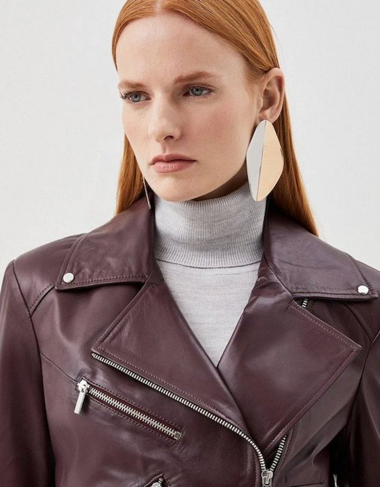 Leather Asymmetric Zip Detail Biker Jacket