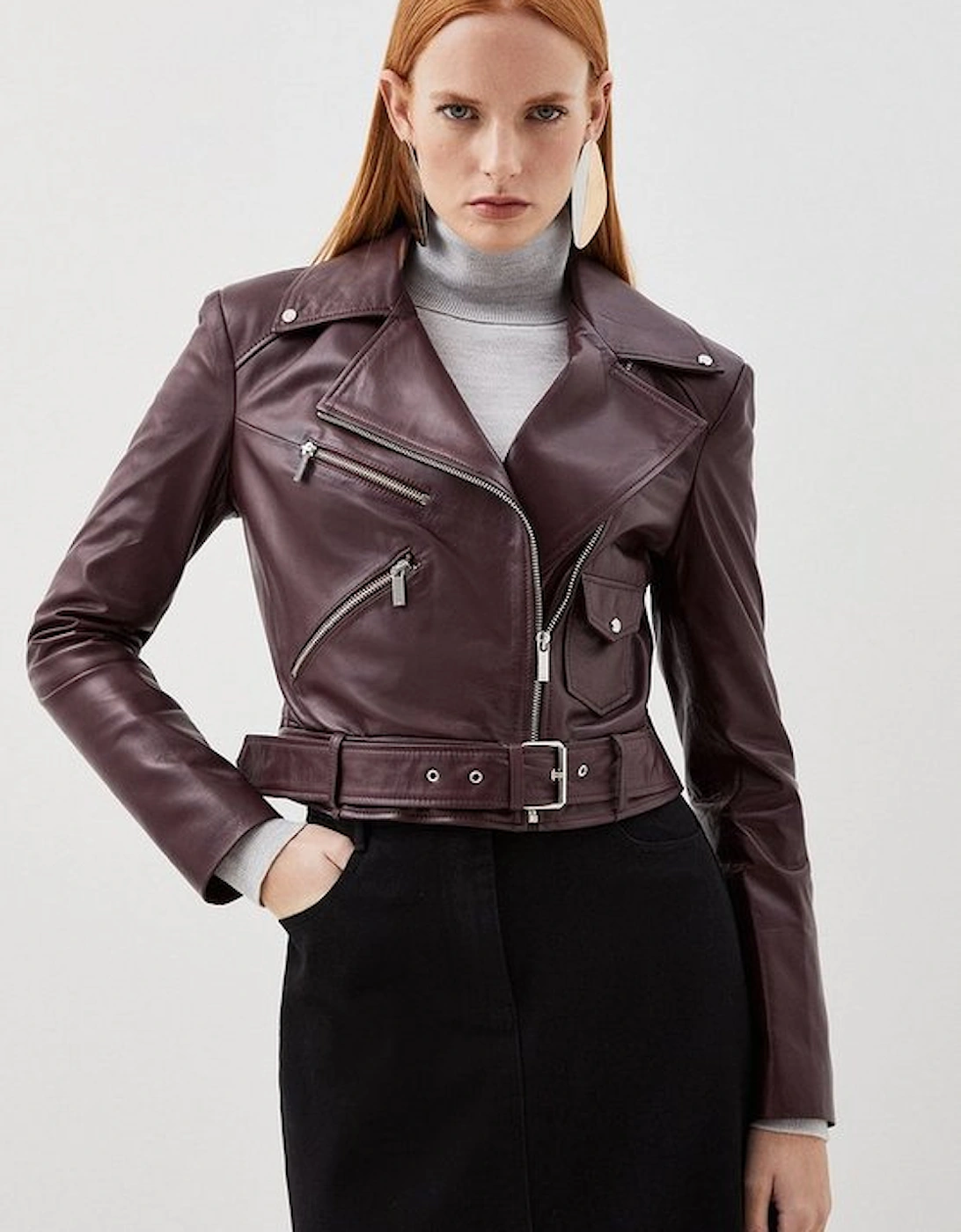 Leather Asymmetric Zip Detail Biker Jacket