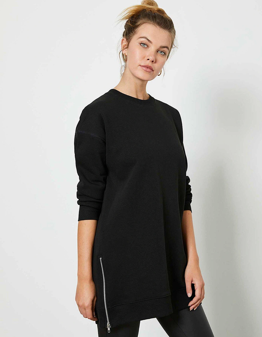 Black Longline Zip Sweat, 2 of 1