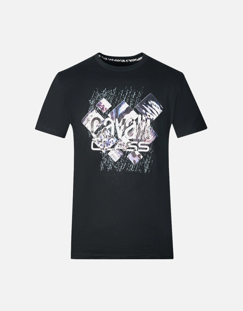 Cavalli Class Diamond Window Of Tiger Design Black T-Shirt