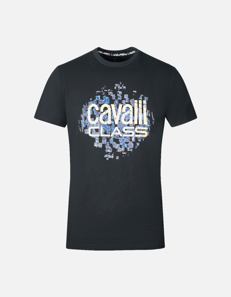 Cavalli Class Gradien Scales Design Logo Black T-Shirt