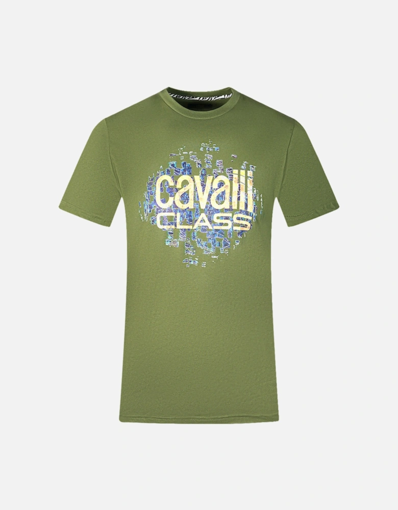 Cavalli Class Gradien Scales Design Logo Green T-Shirt