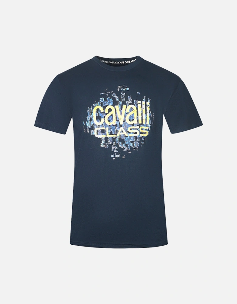 Cavalli Class Gradien Scales Design Logo Navy T-Shirt