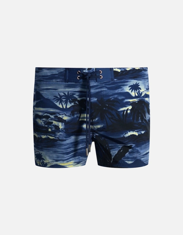 Tropical Wave Design Blue Swim Shorts