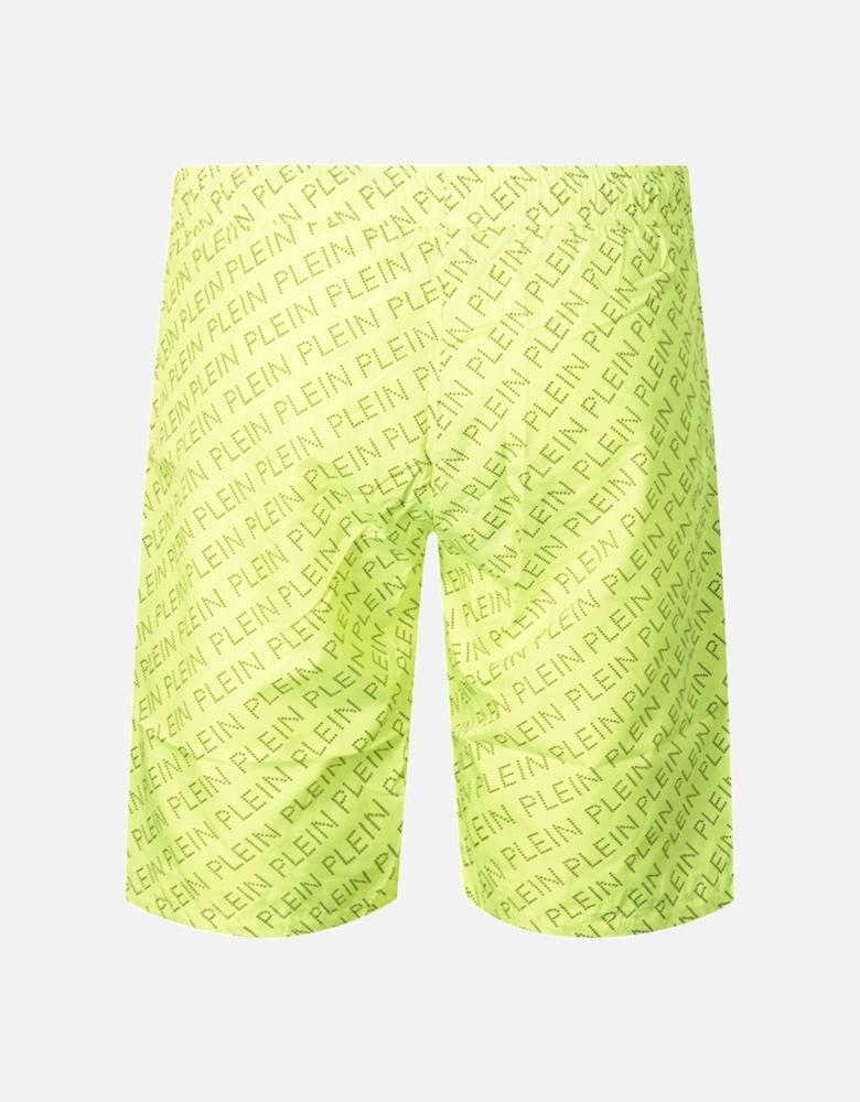 Repetitive Long Logo Fluorescent Yellow Swim Shorts