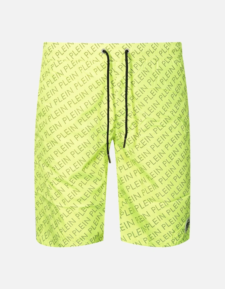 Repetitive Long Logo Fluorescent Yellow Swim Shorts